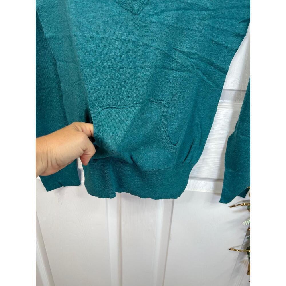 Full Tilt Hooded Top Long Sleeve Size M Teal Green Pullover Casual Deep V-Neck - Picture 4 of 8